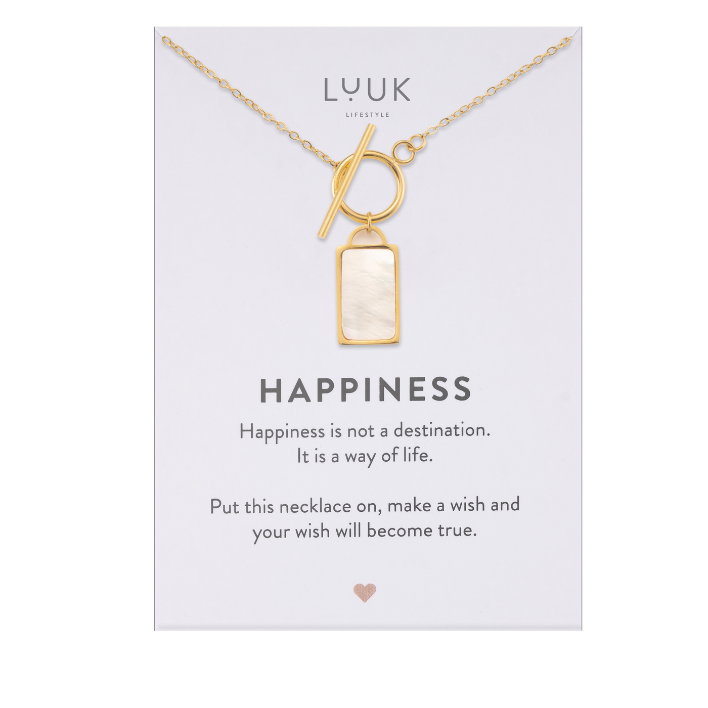 Necklace with ginkgo leaf pendant and Happiness greeting card