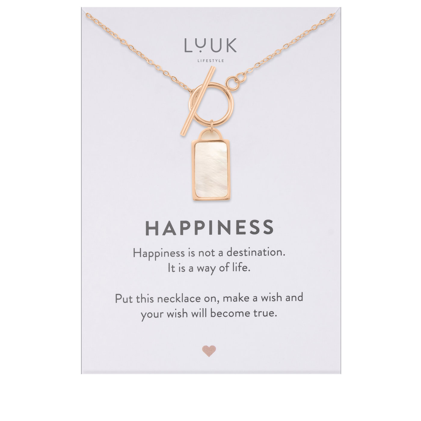 Necklace with ginkgo leaf pendant and Happiness greeting card