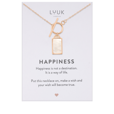 Necklace with ginkgo leaf pendant and Happiness greeting card