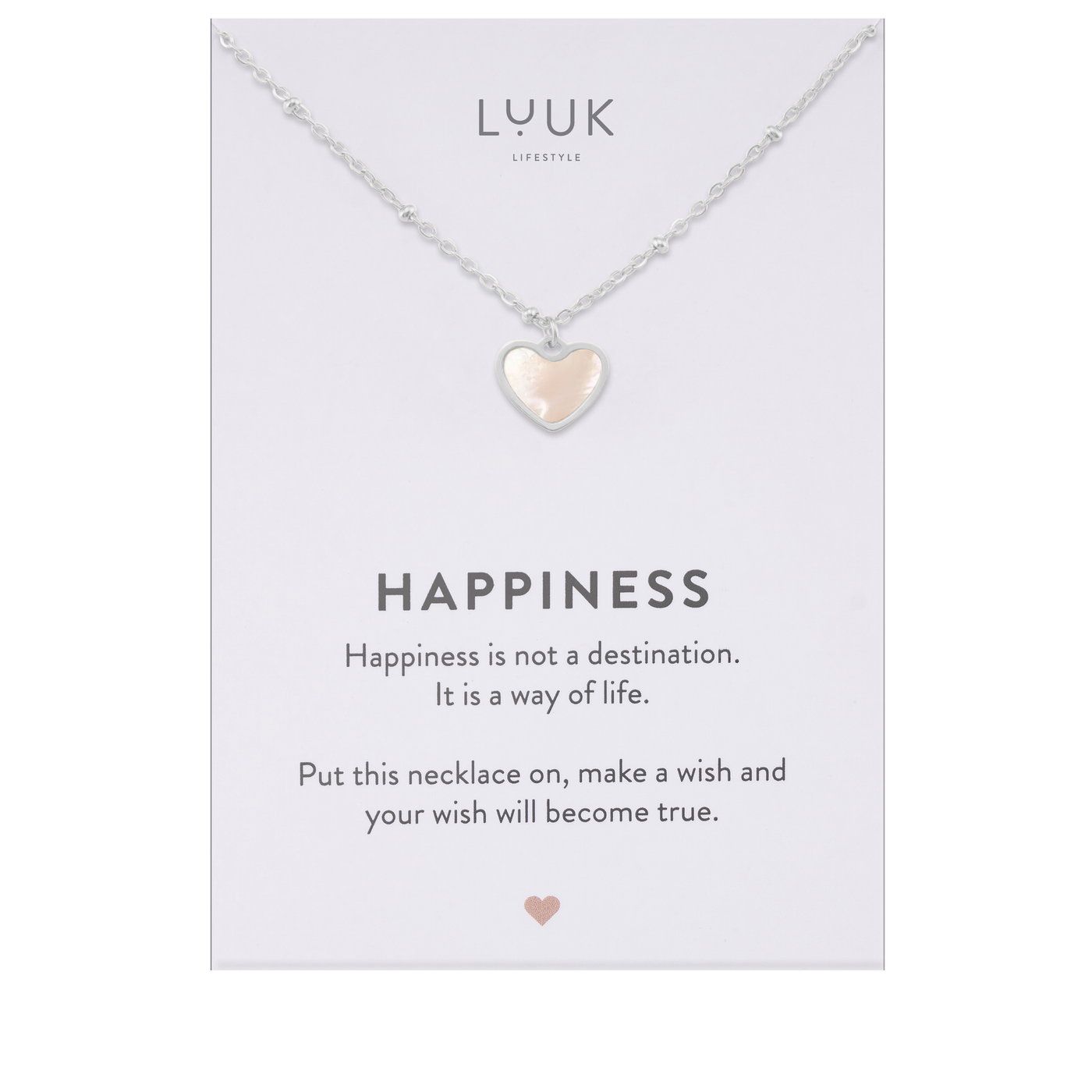 Necklace with lucky charm pendant and Happiness greeting card