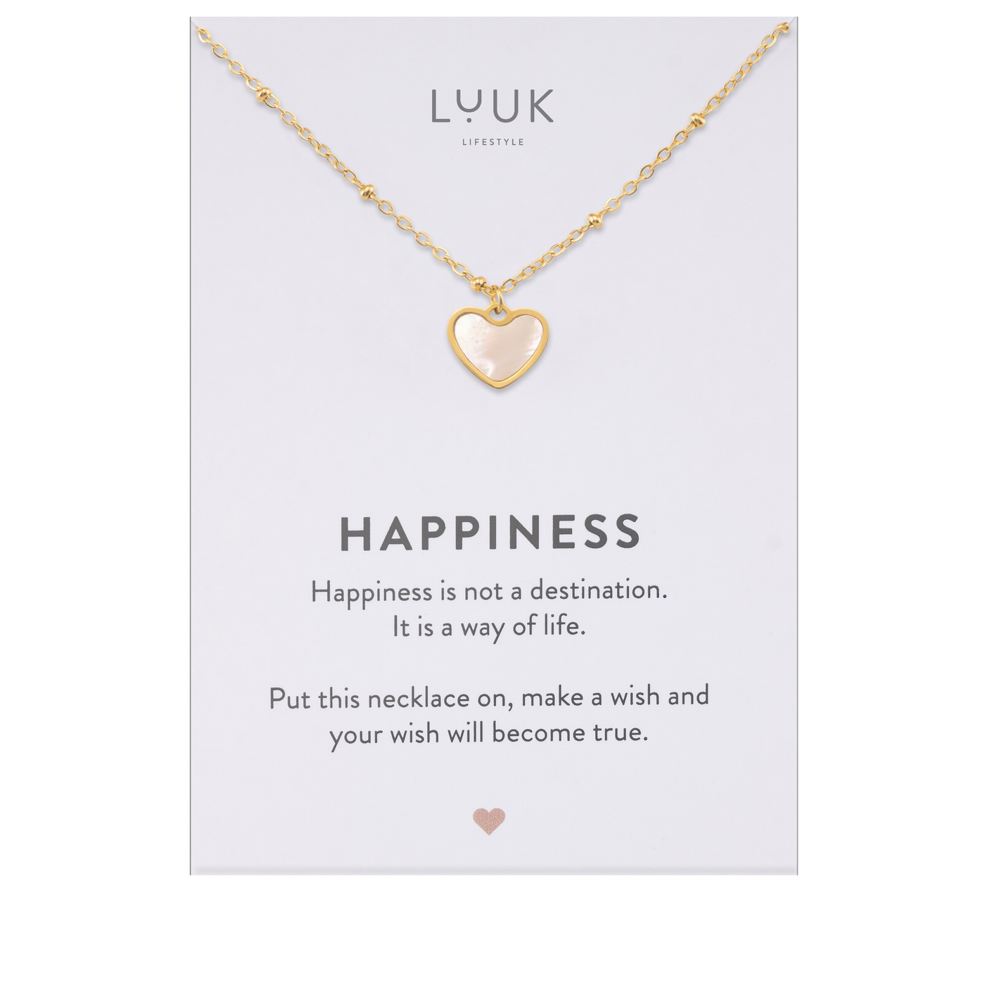 Necklace with lucky charm pendant and Happiness greeting card