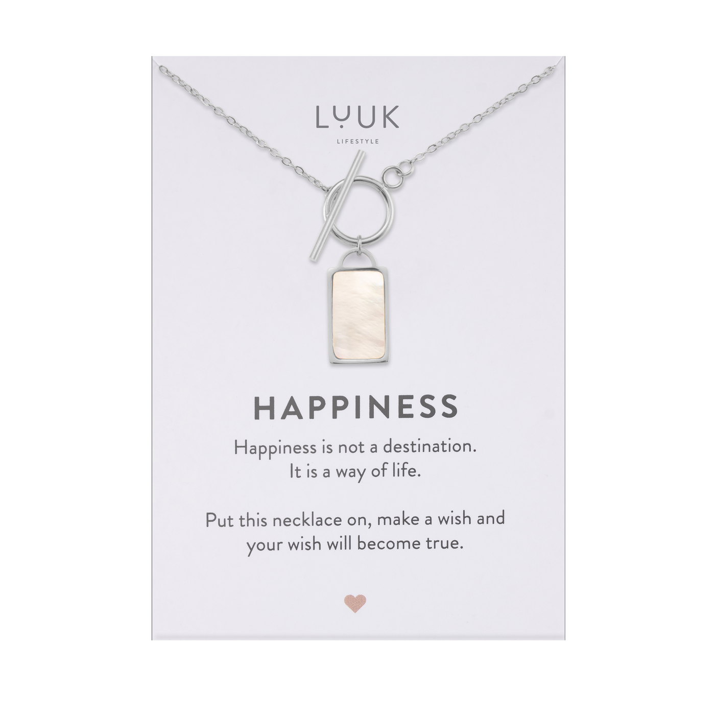 Necklace with ginkgo leaf pendant and Happiness greeting card