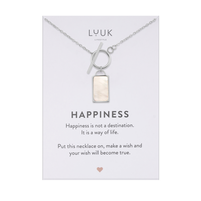 Necklace with ginkgo leaf pendant and Happiness greeting card